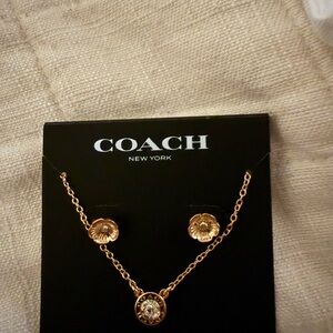 Coach Open Circle Necklace with Flower Stud Earrings